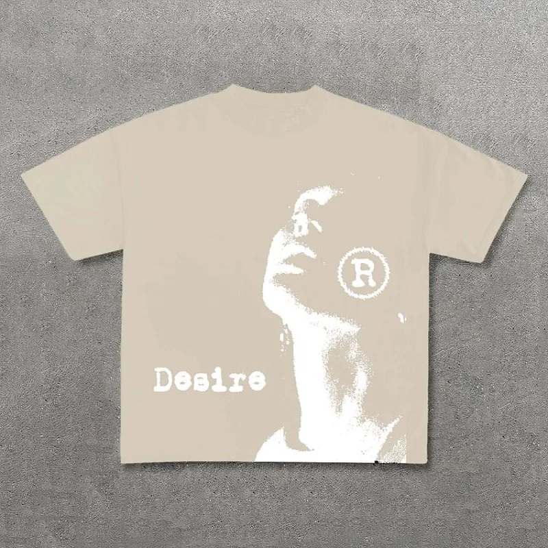Vintage Desire Graphic Print 100% Cotton T-Shirt Men Y2K Summer Short Sleeves Vintage Oversize Tshirt Streetwear Women Tops