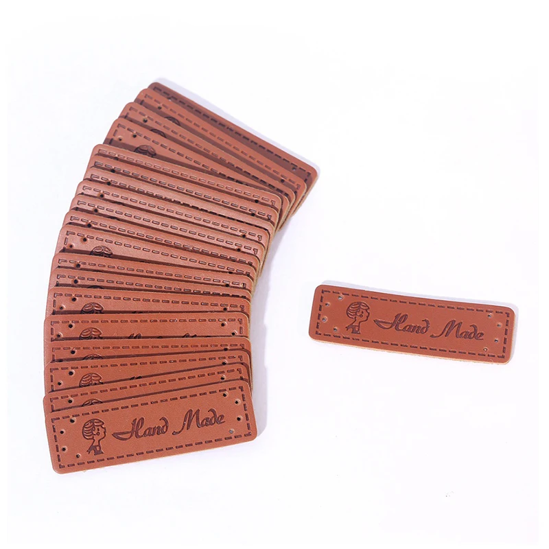50Pcs Brown Made with Heart PU Leather Handmade Label Tags DIY Sewing Craft