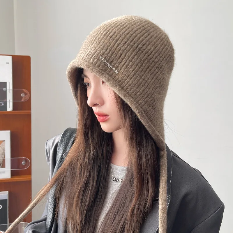 Winter Women's Fashion Knitted Wool Hat Solid Colour Autumn Winter Rabbit Fur Earflap Hat