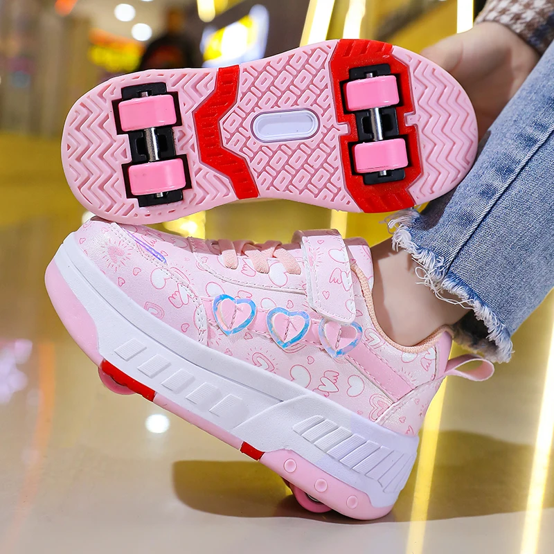 หญิงปรับ Roller Skates รองเท้า Love พิมพ์เด็กแฟชั่น Casual กีฬารองเท้าผ้าใบการฝึกอบรมรองเท้าสเก็ตสําหรับเด็ก