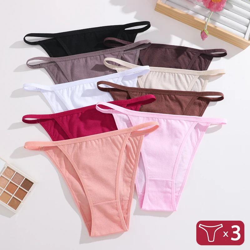FINETOO 3-teiliges Set Sommer Nahtlose Baumwoll-Brazilian-Höschen für Damen Einfarbig Weich Bequem Bikini-Slips Atmungsaktive Damenunterwäsche