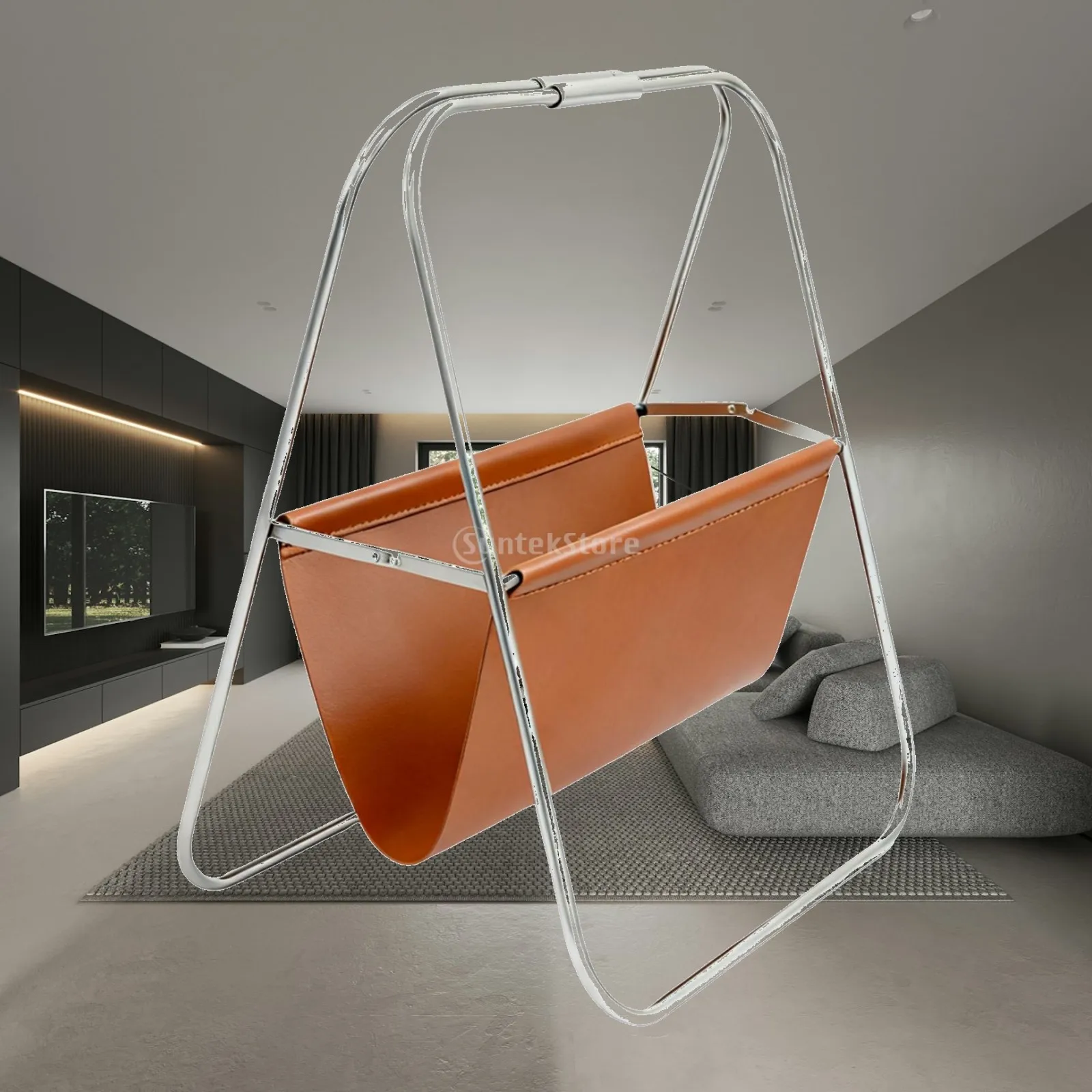 Magazine Rack Display Versatile Decorative Foldable PU Leather Information Rack Stainless Steel for Bedroom DEN Office Bathroom