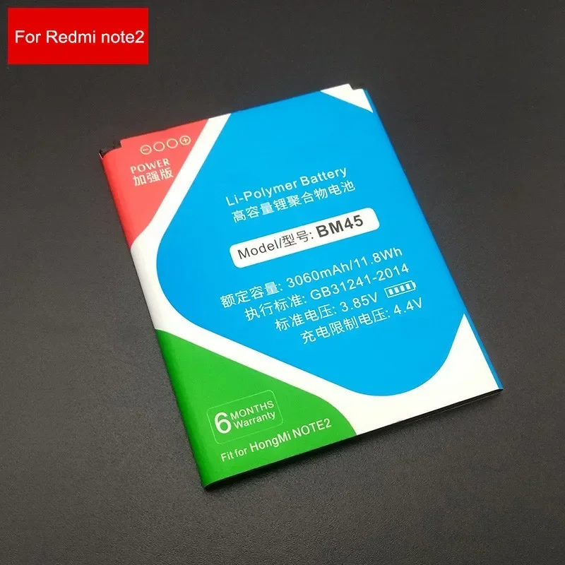 XDOU-BM45 Bateria De Polímero De Lítio, Bateria De Substituição Para Xiaomi Redmi, Nota De Arroz Vermelho 2, 3060mAh, Alta Qualidade, 2024