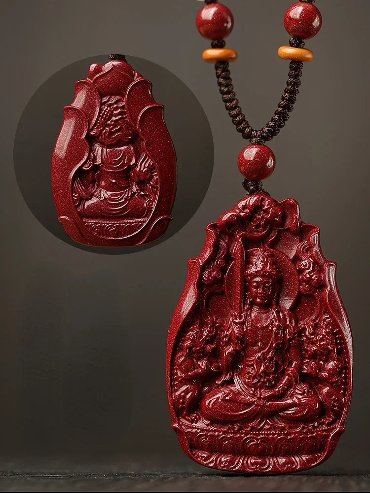 Figurine Natural Vermilion This Destiny Buddha Pendant 12 Zodiac Pendant Manjusri Bodhisattva Amulet Necklace Peace Good Fortune