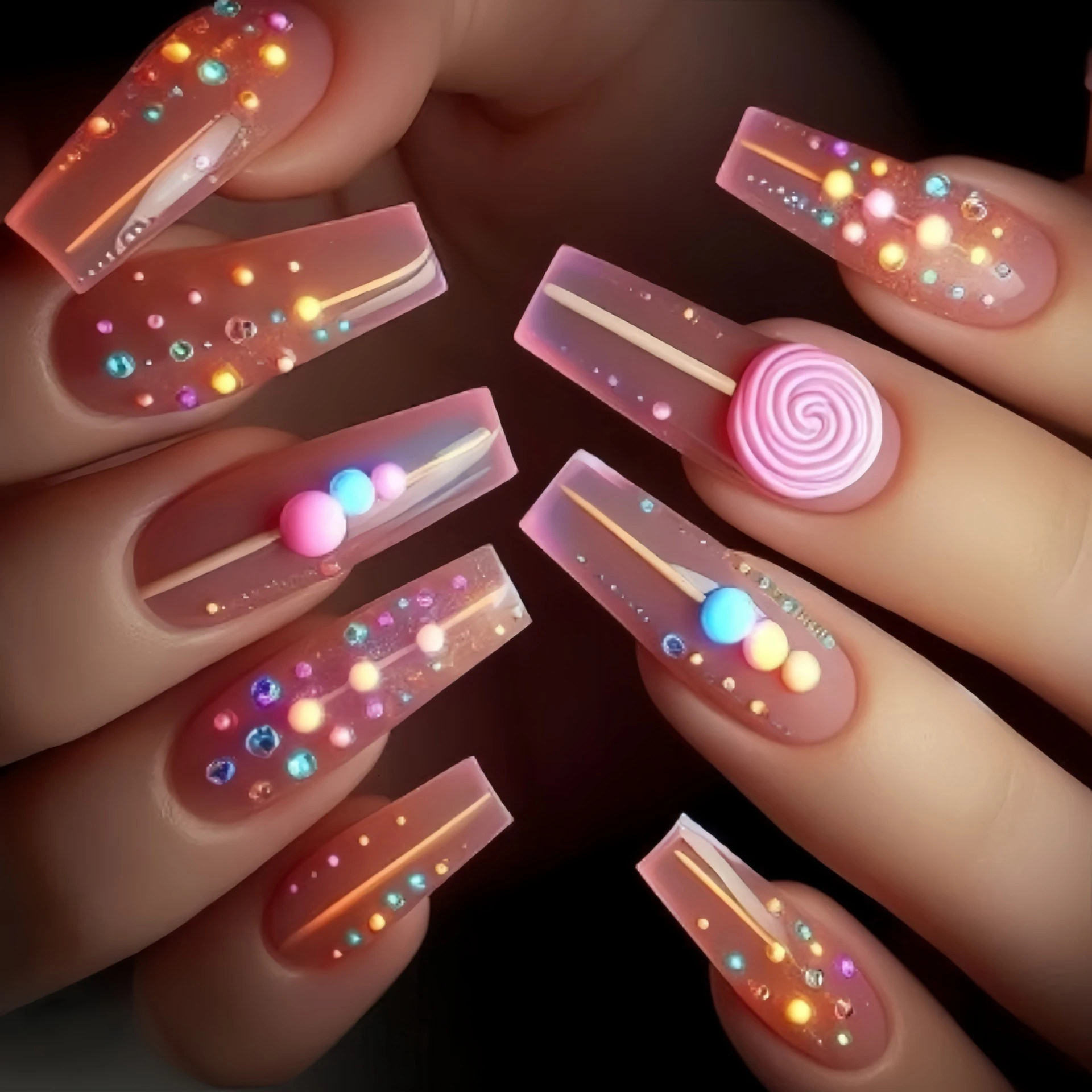 Nail Art Red - Накладные ногти средней длины для женщин