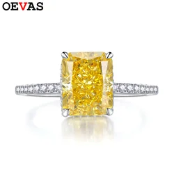 OEVAS 100% 925 Sterling Silver 8*10mm Yellow Pink Aquamarine High Carbon Diamond Radiant Cut Rings For Women Party Fine Jewelry