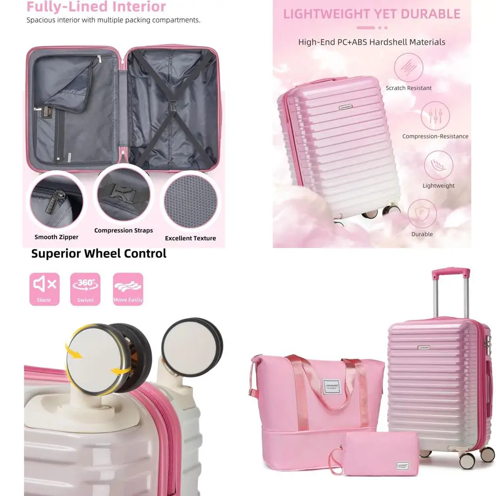 

20 Expandable Hardside Carry-On Suitcase with TSA Lock, Lightweight PC+ABS, Airline Approved, Peach Sparkling for Women
