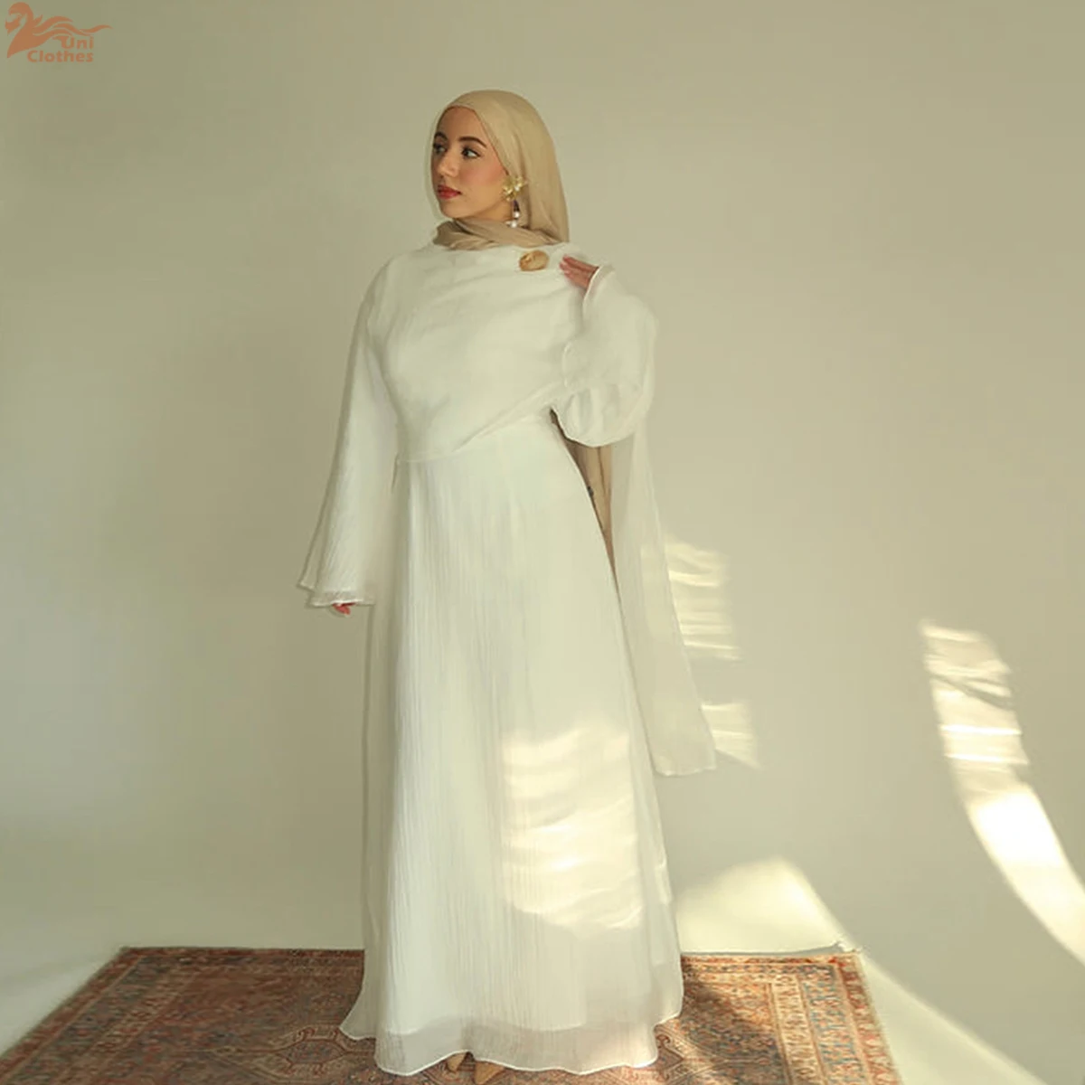 

Uni Abaya 2025 Islamic Clothing Textured Maxi Crinkle Dress Closed Abaya Muslim Women Dress With Lining and Brooch