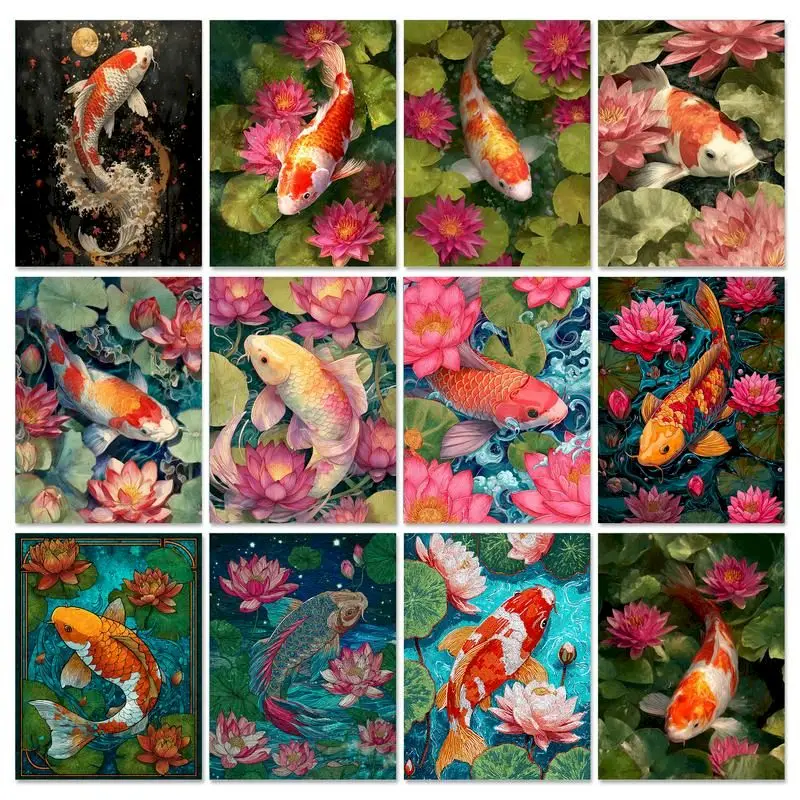 

GATYZTORY Painting By Number Carp Animals Drawing On Canvas Picture By Numbers Flowers Wall Art HandPainted DIY Home Decor Gift