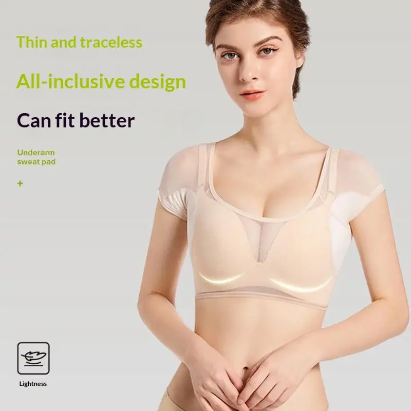 Waschbare Achselschweiß-Pads in T-Shirt-Form, ultradünn, atmungsaktiv, geruchskontrollierend, elastisch, für Frauen geeignet. – Detail 4