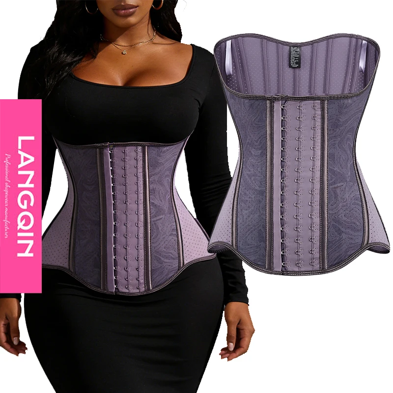 

Women's 19 Steel Boned Latex Waist Trainer High Compression Breathable Corset Tummy Control Body Shaper Cincher for Daily Use An