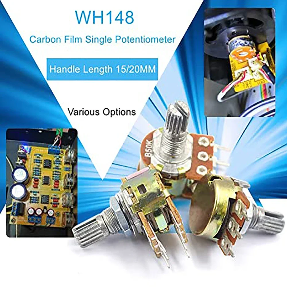 WH148 Potentiometer 20mm Welle 3Pin Linear Taper Dreh Potentiometer 1K 2K 5K 10K 20K 50K 100K 500K 1M Ohm Variable Widerstand