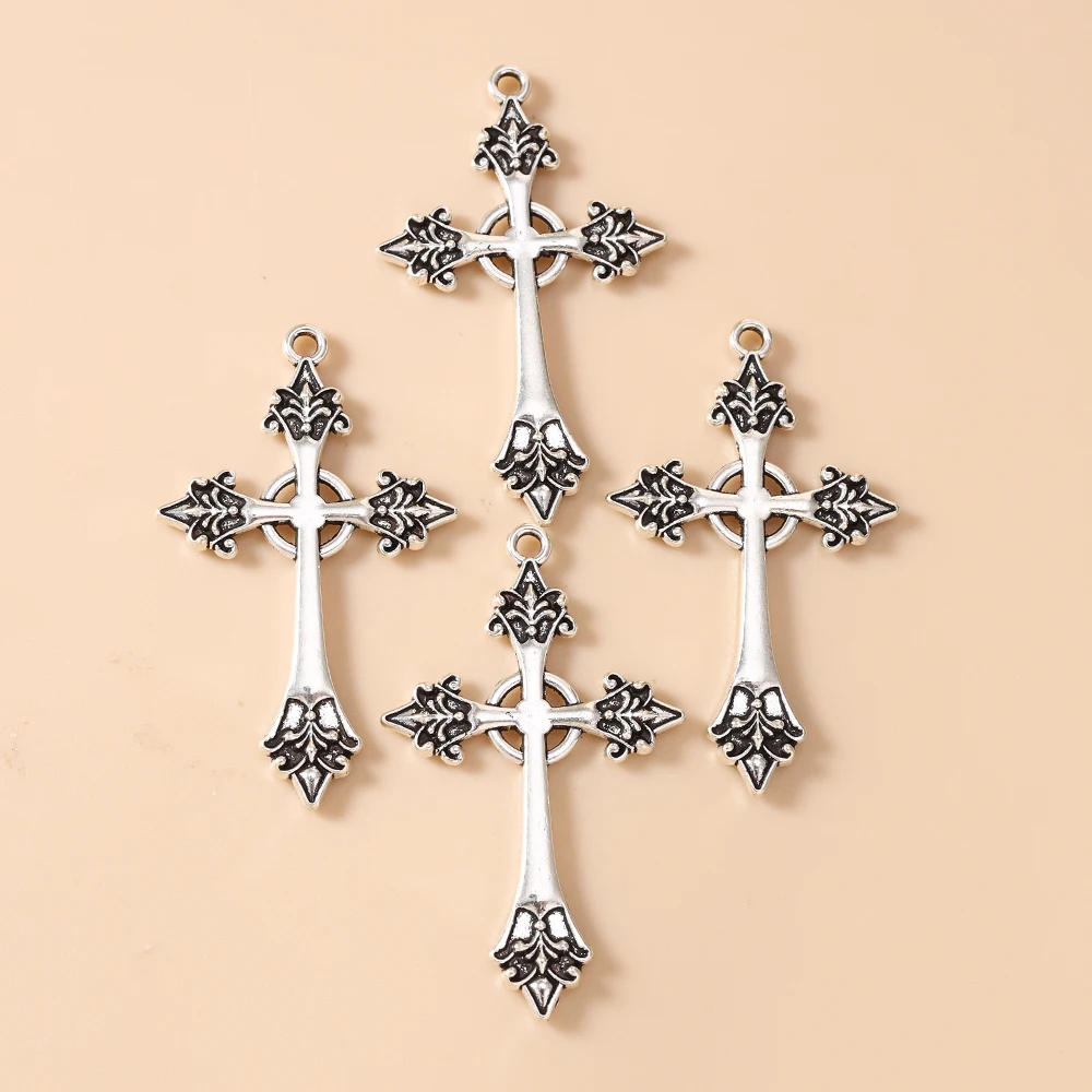 Leslie 10 Stück 26*43mm Religiöse Retro Versilberte Kreuzanhänger für DIY Anhänger Halskette Armband Schmuckherstellung Zubehör – Detail 4