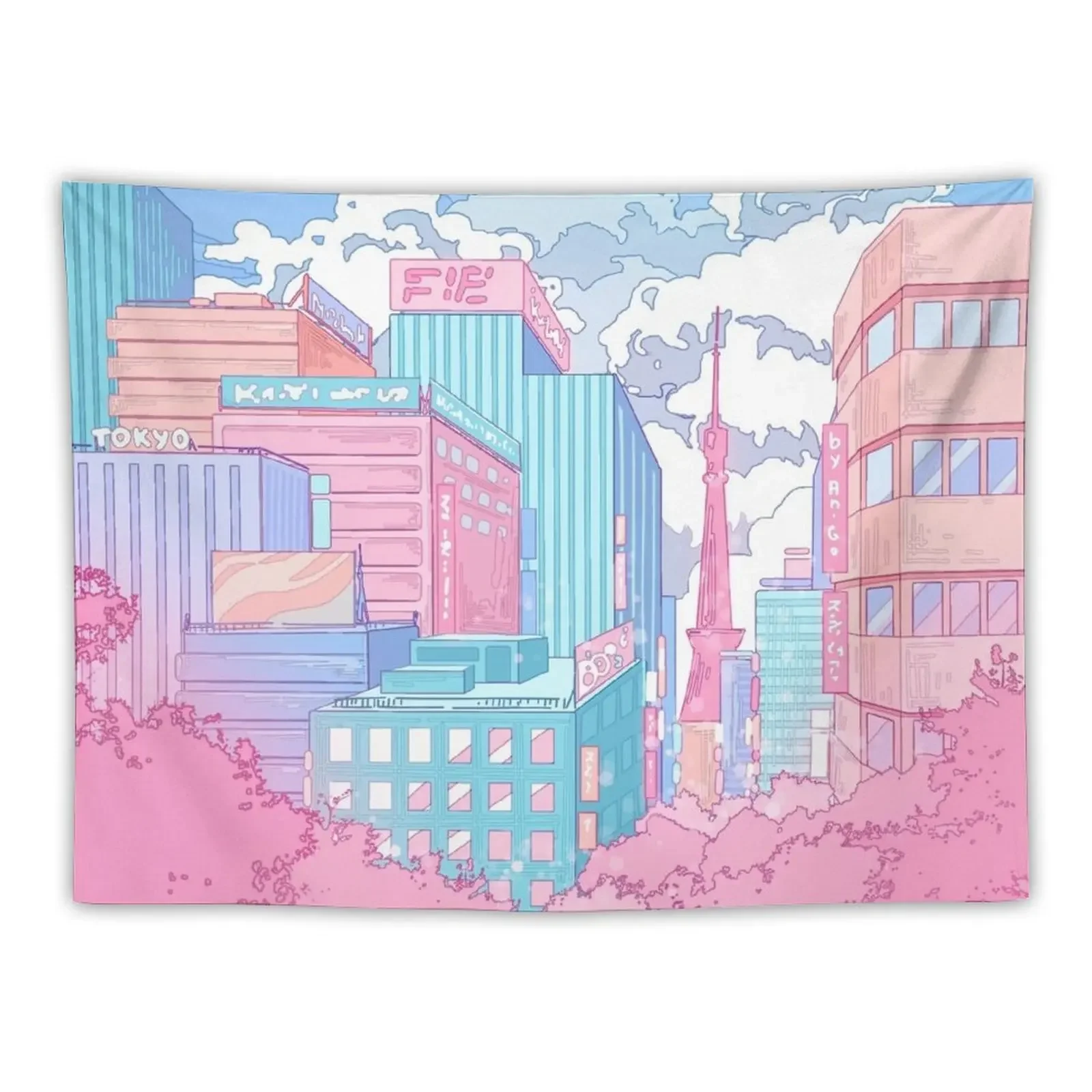 

Thepastel Tokyo cityscape Tapestry Japanese Room Decor Decoration Wall