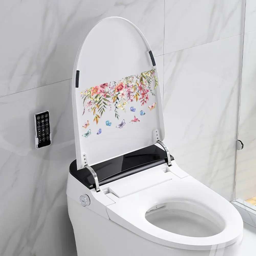 Bathroom Decor Sticker Cute Toilet Seat Sticker Vibrant Flower Butterfly Toilet Sticker Long-lasting Pvc Decal for Home Bathroom