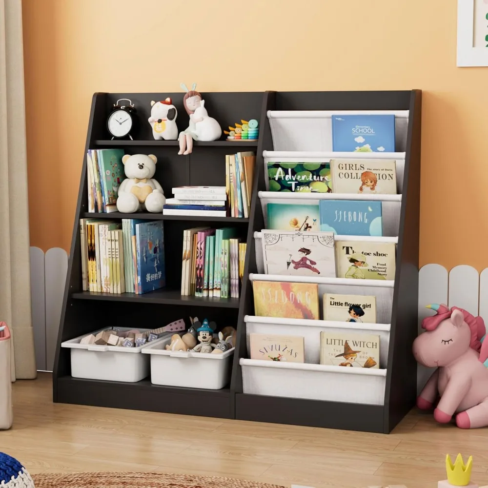 رف كتب للأطفال مكون من 4 طبقات مع منظم تخزين وعرض الألعاب