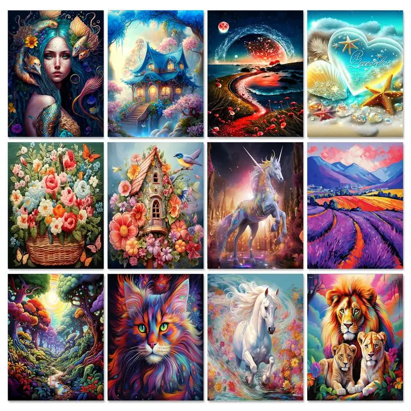 

SDOYUNO Diamond Painting Rivers Moon Diamond Mosaic Landscape Cross Stitch Embroidery Sets Handmade Home Wall Decor Diy Gift