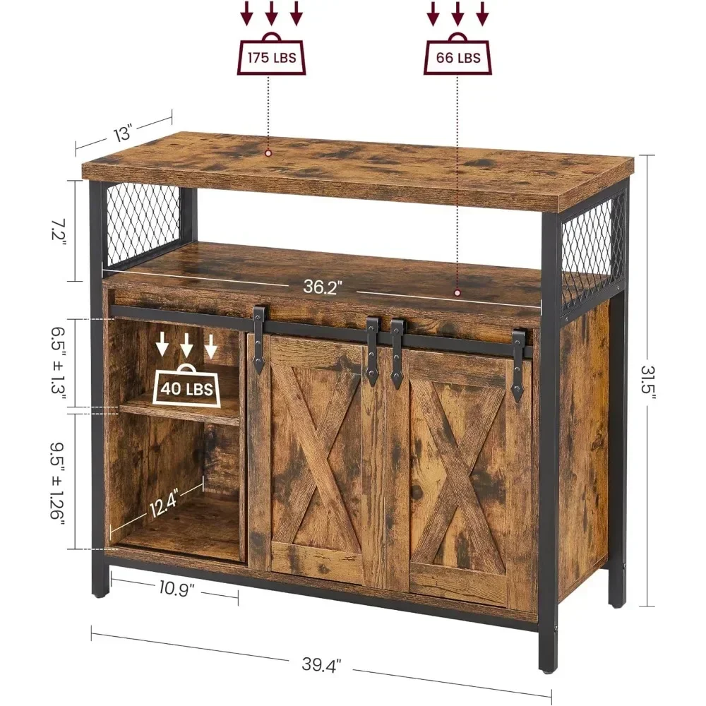 XMSJ-Armoire de Rangement à Compartiments Ouverts avec Étagère Réglable, Buffet, Porte de Grange Coulissante, Meuble de Salon