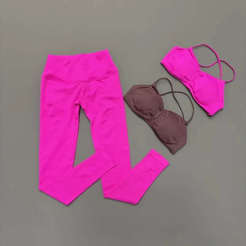 Conjunto Deportivo HISTELLO Vision Fitness de 2 Piezas: Sujetador Deportivo Cruzado sin Costuras y Leggings de Cintura Baja con Efecto Fruncido, de Secado Rápido, para Gimnasio y Entrenamiento