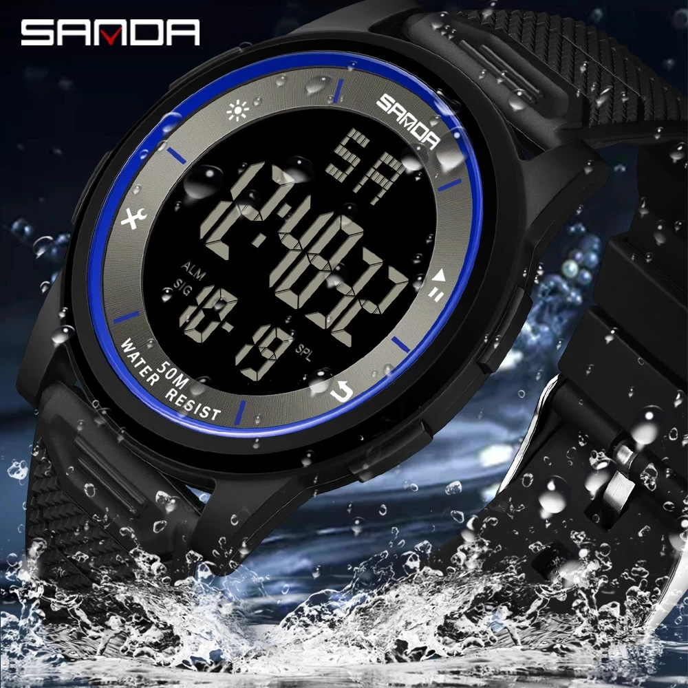 SANDA-Montre-bracelet électronique LED pour homme, super fine, montres numériques pour homme, horloge, nouveau, 2023, 10mm, 6107