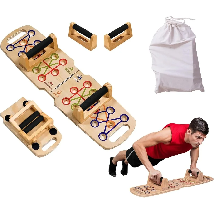 

Складная деревянная доска для отжиманий 14-в-1 с графическим руководством и 2 ручками из массива дерева в натуральной отделке для тренировки мышц