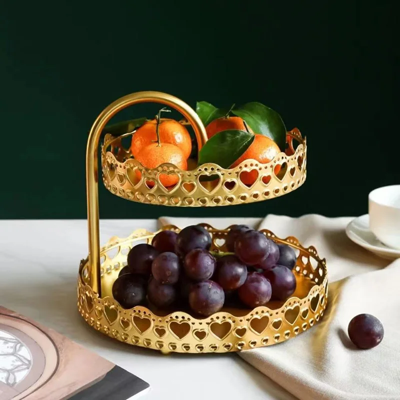 Nordic Wrought Iron Double Layer Fruit Plate Pastry Tray Organizer Candy Plate Living Room Front Desk Ornaments Home Decoration