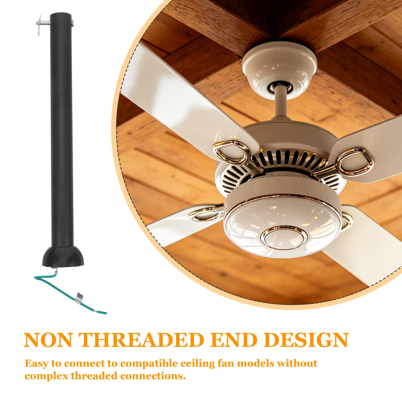 Black Ceiling Fan Rod Extender Kit Aluminum Downrod Pendant Ball Ceiling Fan Extension Pole for Large Rooms Light Extension Pole view 3