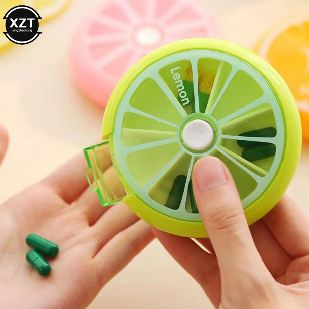 Weekly Rotating Pills Travel Pill Box 7 Grid Press Rotating Mini Splitter Pill Organizer Bottle Box Cutter 7 Day Pills Container