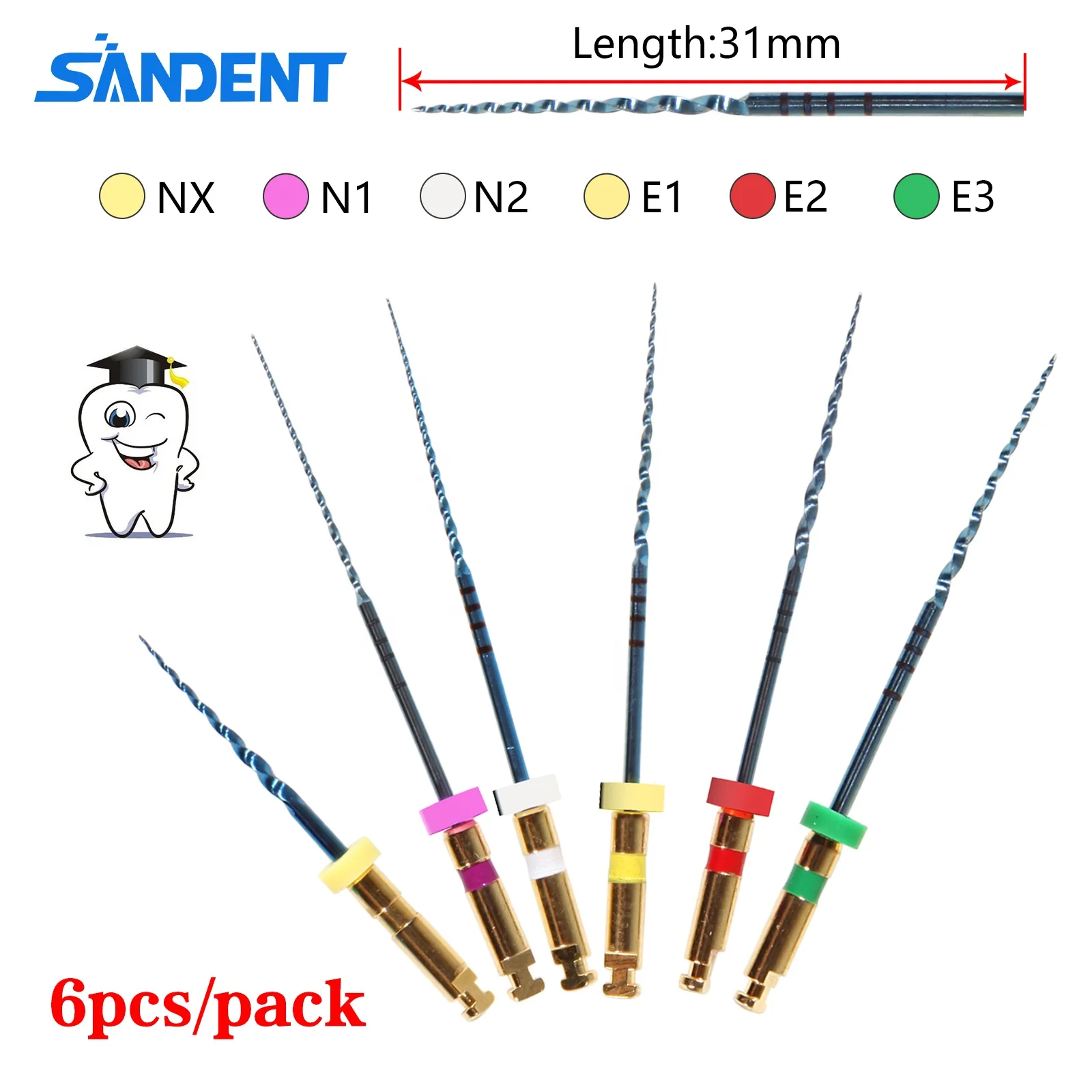 Hot Sale! den tal Endo Endodontic Universal Engine NITI Rotary Files 31mm Root Canal File 6Pcs/Pack