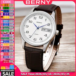 BERNY Fashion Women Wristwatch Leather Ladies Clock Luxury Brand Day Date Calendar Female Quartz Watch For Women Waterproof 3ATM