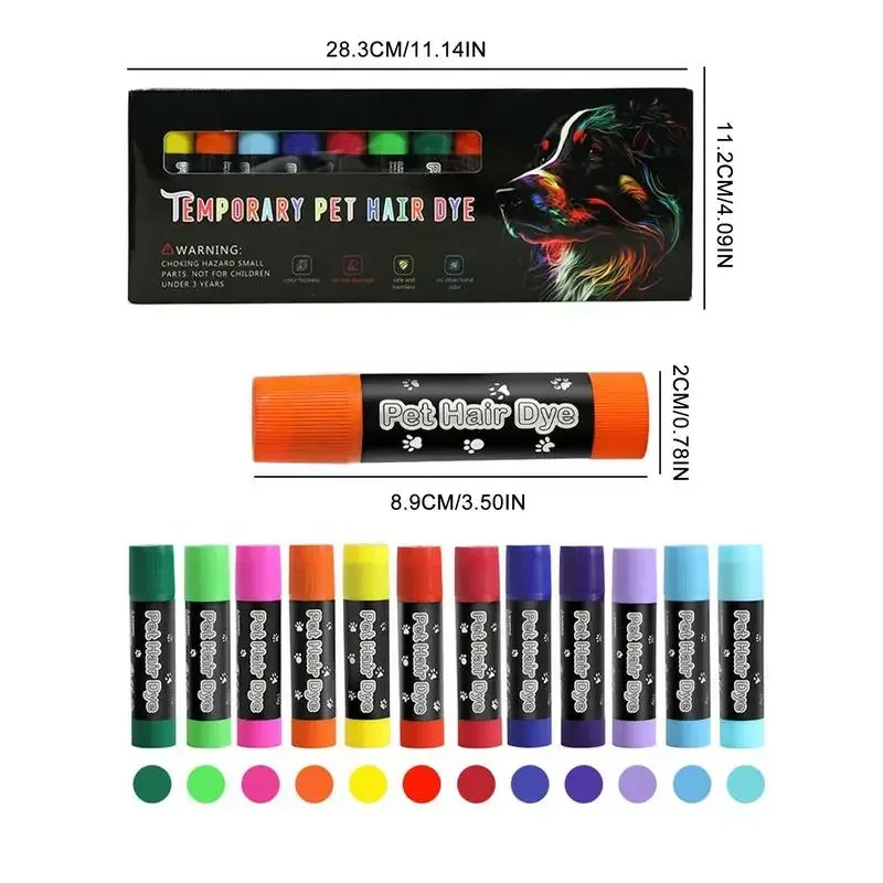 12 Colors Washable Pet Safe Hair Dye Dog Nail Polish Pen Pet Fur Paint Different Grooming Pets Temporary Colors Pet Hair Dye