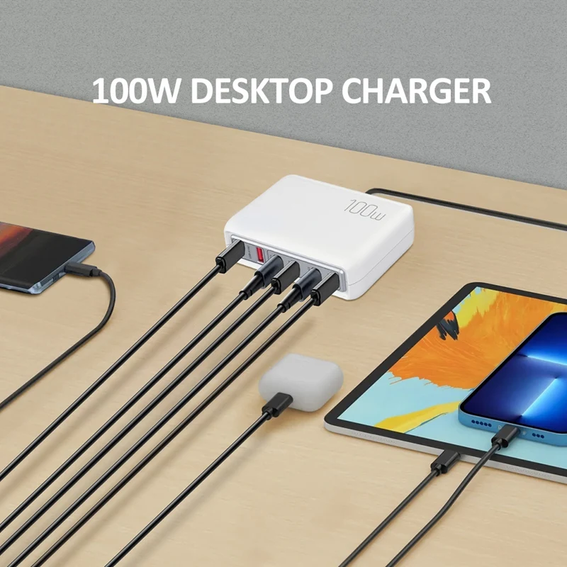 For Apple 20W Fast Charge Cell Phone Charger Portable 100W Multi-Port Charger + US Plug White