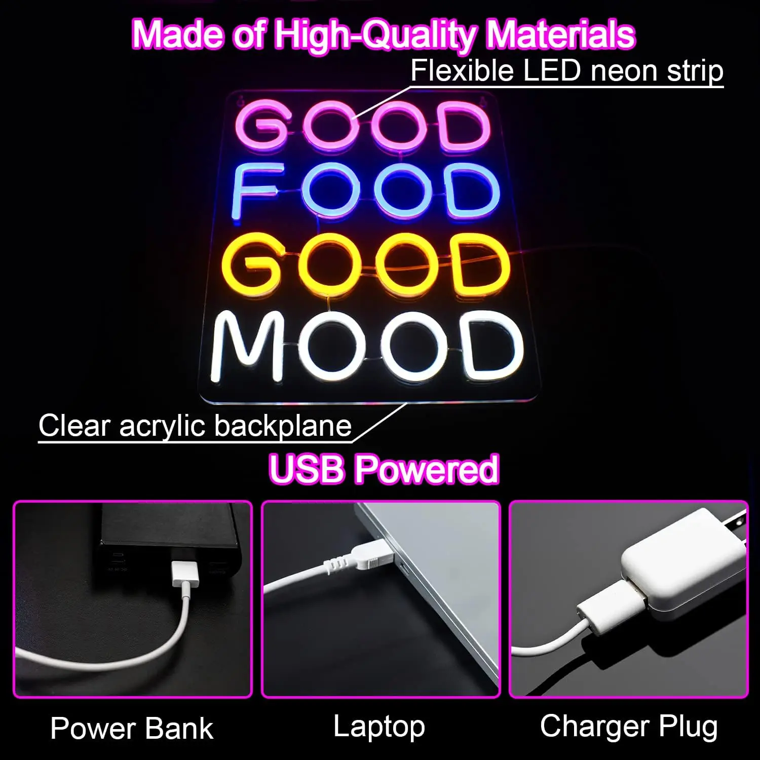 Good Food Good Mood Neon LED Sign for Wall Decor Good Food Good Mood Neon Light with USB Powered for Snack Shop Restaurant Fast