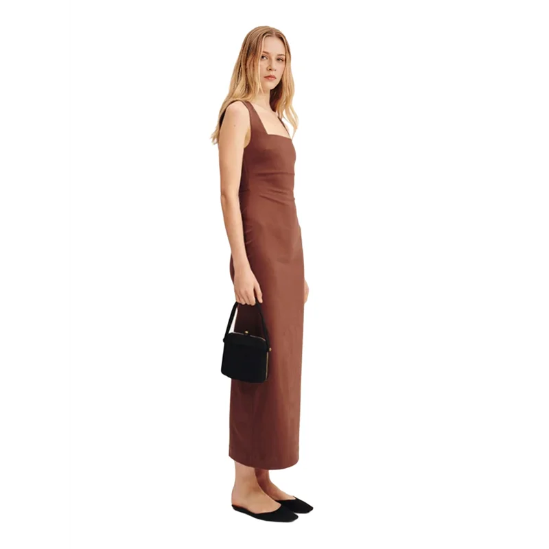 ASDS-여성 기본 탱크 바디콘 민소매 솔리드 캐주얼 롱 드레스
