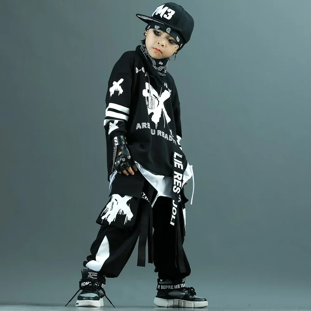 

Корейский костюм в стиле хип-хоп, сценический костюм для мальчика в стиле джаз, брюки-папка с тепловой волной, черный сценический костюм, барабанная установка