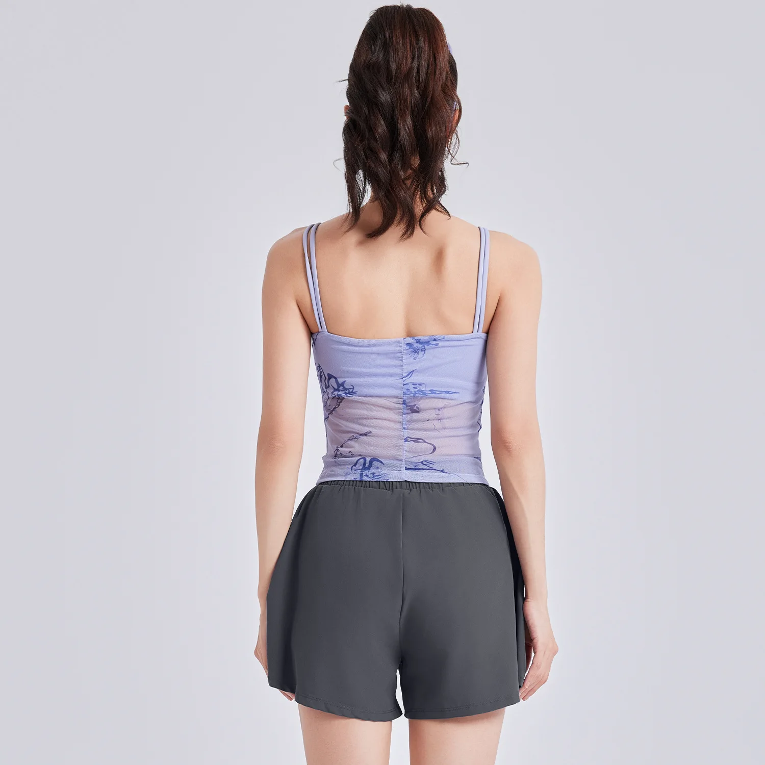 

Chinese Style Print Suspender Yoga Suit, Women's One-piece Fixed Cup Sports Fitness Suit