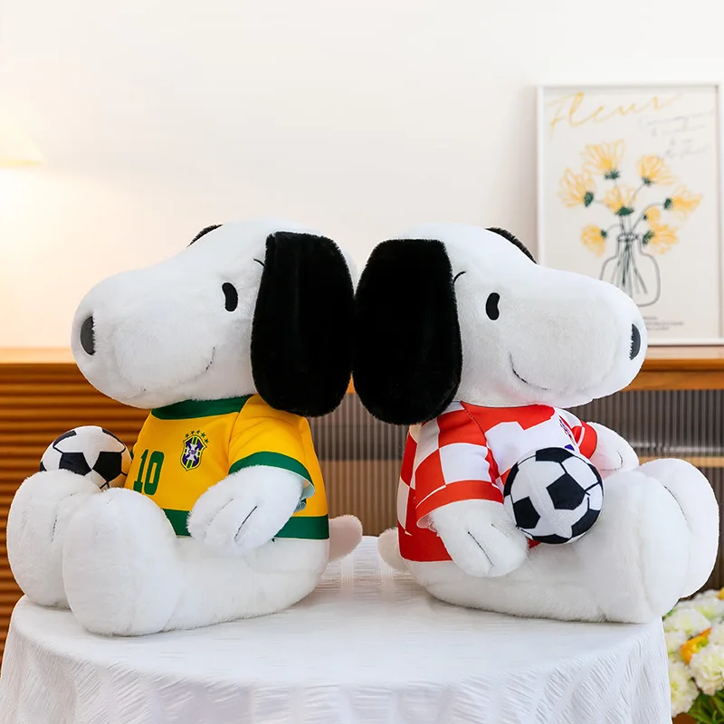 Snoopy Soccer Themed Plush Toy Cute Cartoon Stuffed Dog Soft Doll With Soccer Ball Jersey Different Sizes Birthday Gift