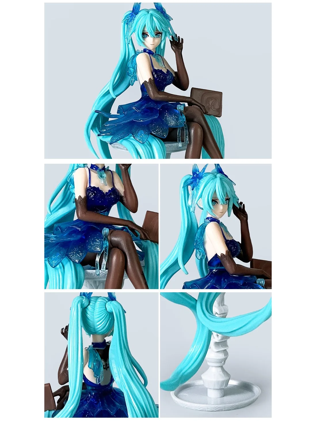 Hatsune Miku Blaues Glitzerkleid Sitzfigur Zwillingsmädchen mit Buch PVC-Modell Desktop-Sammlerstück Ornament Anime-Geschenk