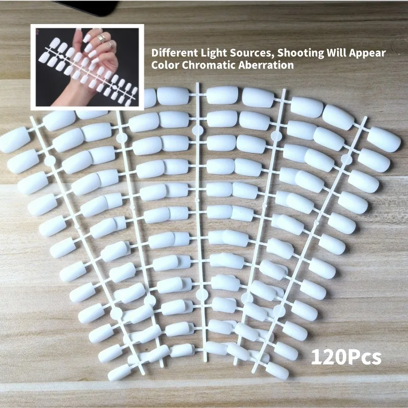 

120Pcs/Bag Solid Color Fake Nails Medium Long Square Head Frosted Press on Nail Art Semi-finished False Nails Strip Set No Glue