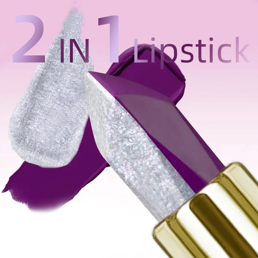 1PC Purple Glitter Two-tone Lipstick Red Rose Moisturizing Lipsticks Cosmetics Easy to use Lip Tint Makeup Lip Beauty Long Lasti