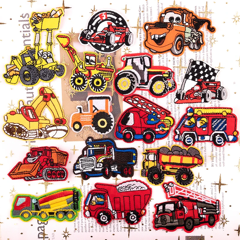 Cartoon Engineering Cars Iron Patches Clothes Embroidery Sewing Excavator Patches For Kids DIY Badges Car Keychain DIY Decorate