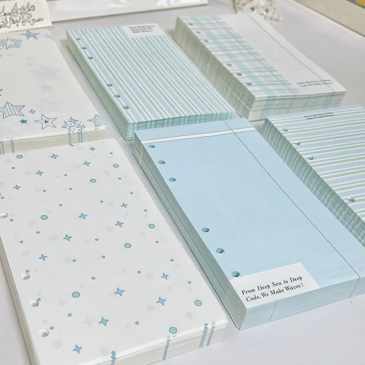 60pcs A6 Refill Pages Soft Blue Aesthetic Sticky Note Paper Loose Leaf Notebook Inserts for Planner DIY Journaling