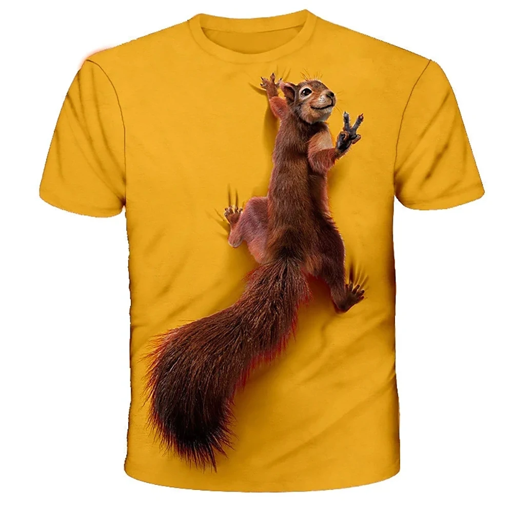 Male Squirrel T-shirt 3D Printed Animal Men\'s T-shirt Cute Graphic Top Short Sleeve Crew Neck Unisex Tee Personalized Clothing