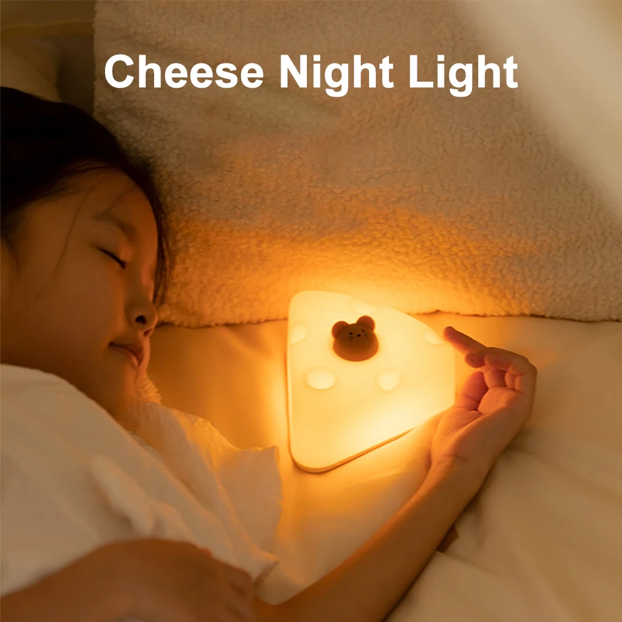 LED Night Light Cheese Shape USB Rechargeable Dimmable Touch Sensor Table Lamp Bedside Bedroom Home Decorations Child Kids Gifts