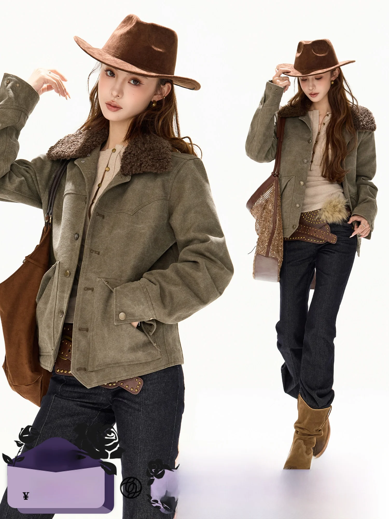 

CYNR Original Design American Retro Heavyweight Sailed Jaet Women's Removable Fur Collar Warm Outerwear Cotton Blend Coat