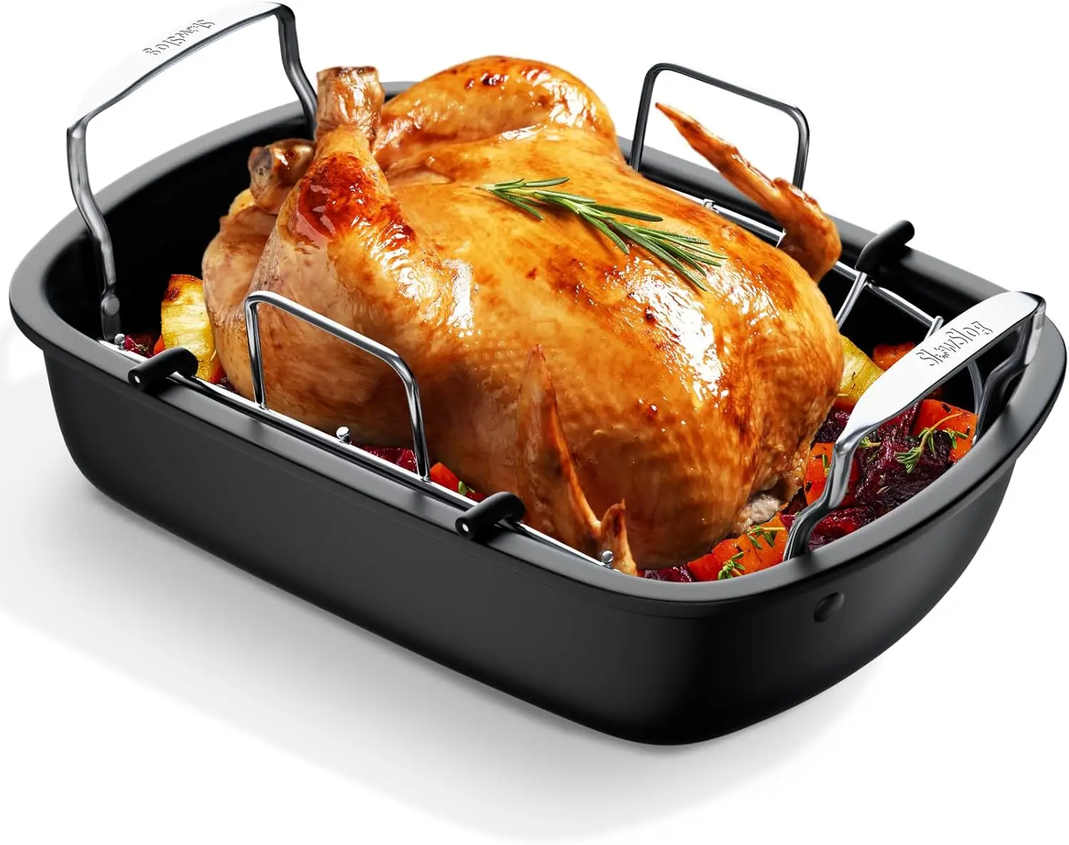 

Large Nonstick Roasting Pan with Rack, 17x13 Inch for Turkey, Meat & Vegetables, Silver