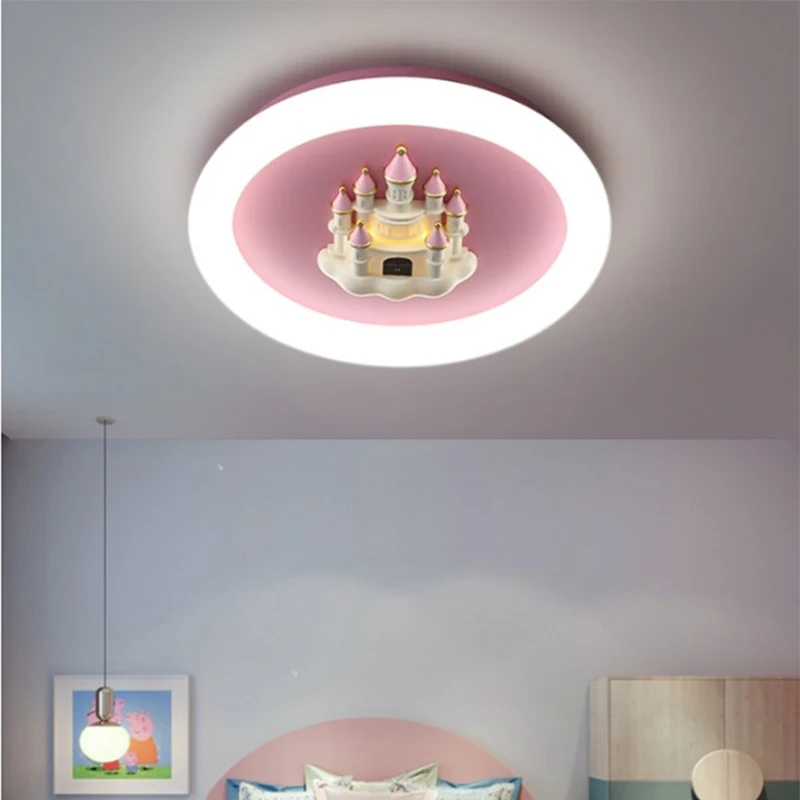 Kids Room Ceiling Light Girl Bedroom Light Creative Cartoon Pink Girl Heart Castle Crown Light Girl Princess Room Light