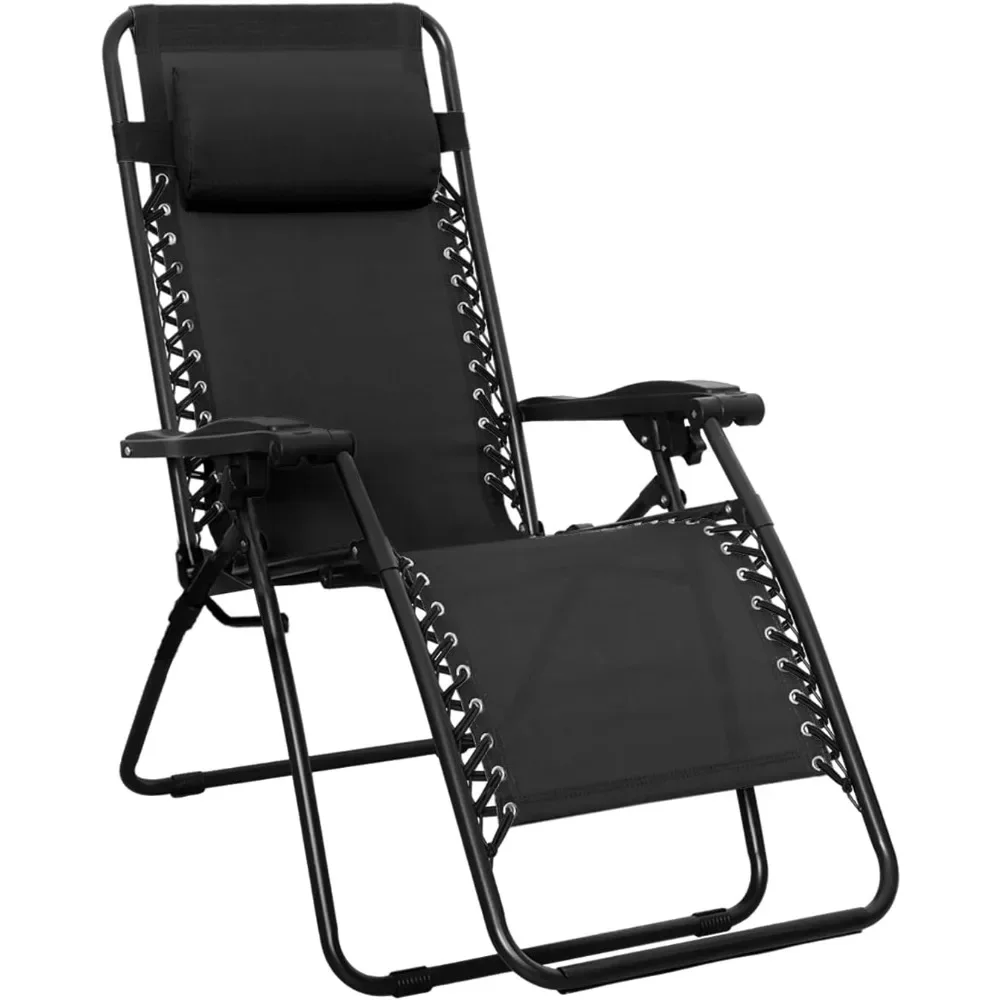 

Outdoor Patio Lounge Chair with Pillow, Folding Reclining and Textilene Adjustable, Folding Lounge Lawn Chairs for Outside