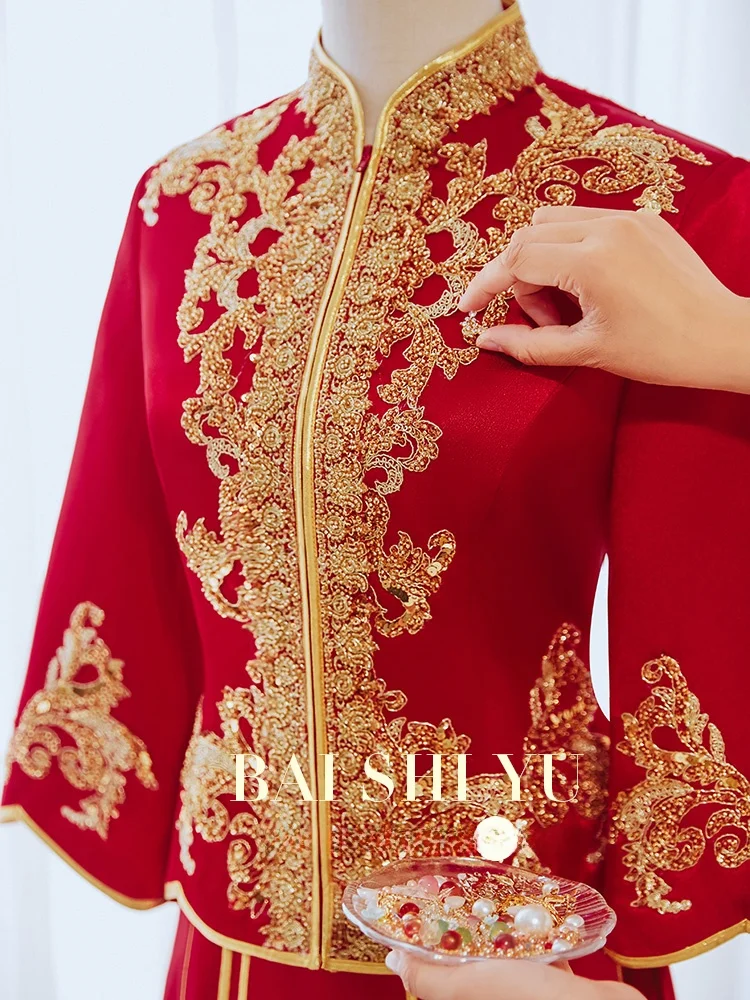 

Роскошное свадебное платье Ele Dragon And Phoenix для женщин, традиционное китайское, с длинными рукавами, бальное платье, роскошное свадебное платье