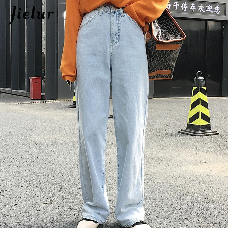 Jielur Women Jeans Korean Style Ulzzang Ladies Denim Pants Jean S-5XL High Waist Jeans Chicly Light Blue Pantalon Jean Female